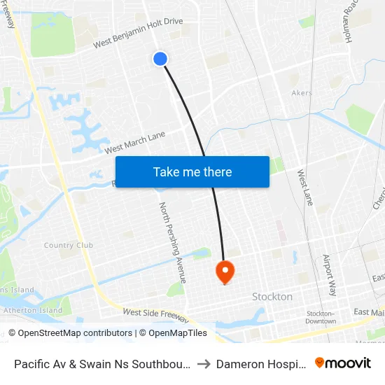 Pacific Av & Swain Ns Southbound to Dameron Hospital map