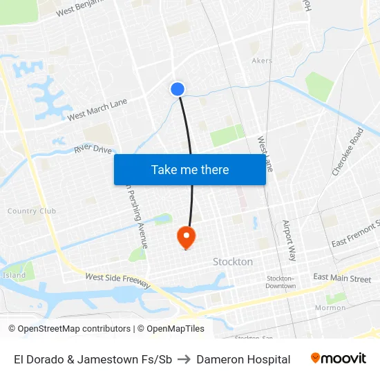 El Dorado & Jamestown Fs/Sb to Dameron Hospital map