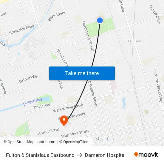 Fulton & Stanislaus Eastbound to Dameron Hospital map
