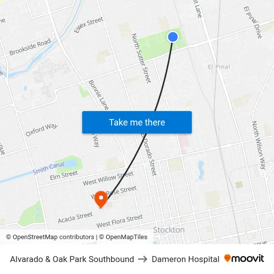 Alvarado & Oak Park Southbound to Dameron Hospital map