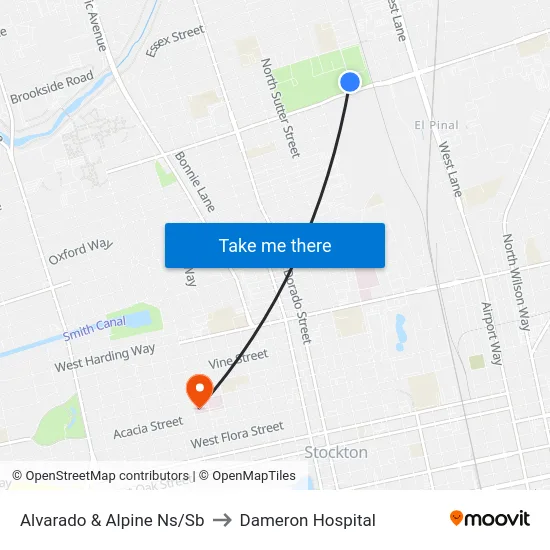 Alvarado & Alpine Ns/Sb to Dameron Hospital map
