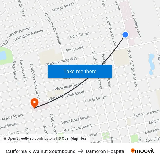 California & Walnut Southbound to Dameron Hospital map