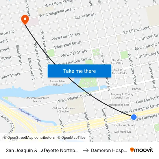 San Joaquin & Lafayette Northbound to Dameron Hospital map