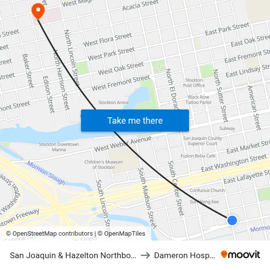 San Joaquin & Hazelton Northbound to Dameron Hospital map