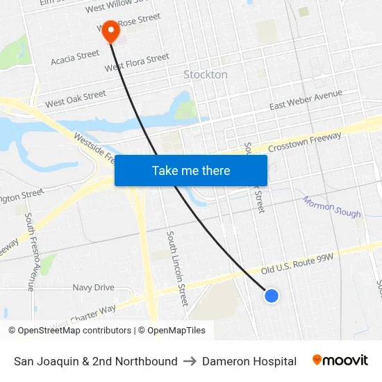 San Joaquin & 2nd Northbound to Dameron Hospital map