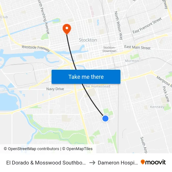 El Dorado & Mosswood Southbound to Dameron Hospital map