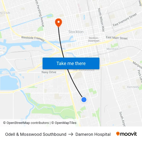 Odell & Mosswood Southbound to Dameron Hospital map
