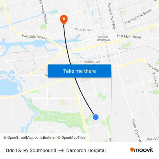 Odell & Ivy Southbound to Dameron Hospital map
