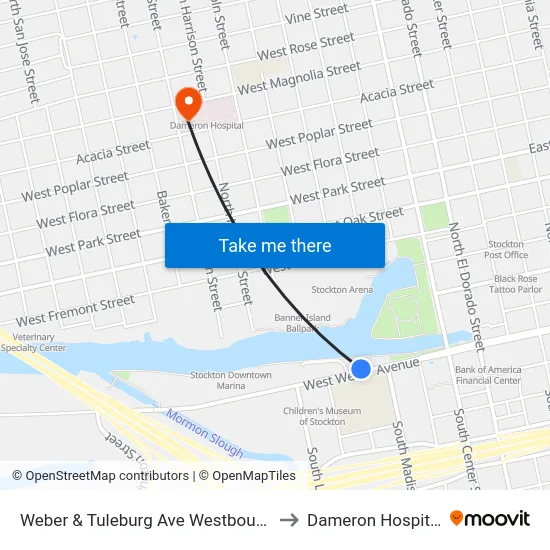 Weber & Tuleburg Ave Westbound to Dameron Hospital map