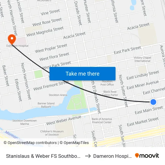 Stanislaus & Weber FS Southbound to Dameron Hospital map