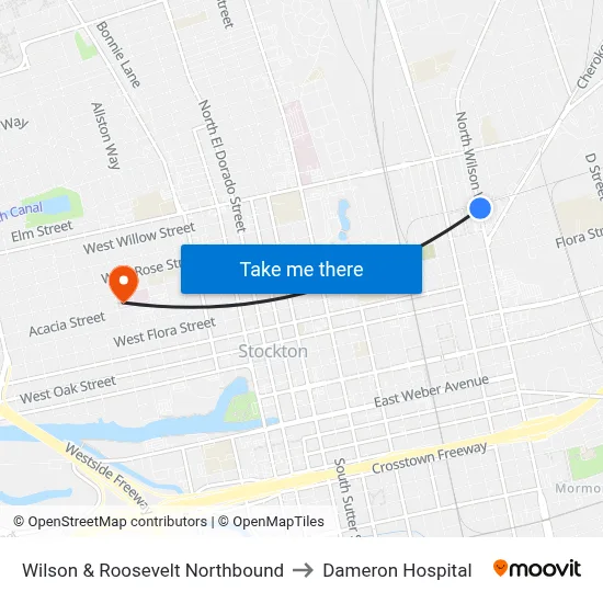 Wilson & Roosevelt Northbound to Dameron Hospital map