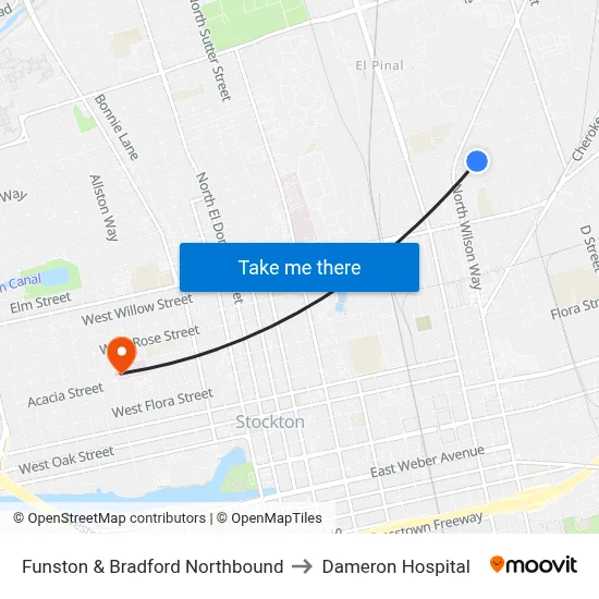 Funston & Bradford Northbound to Dameron Hospital map