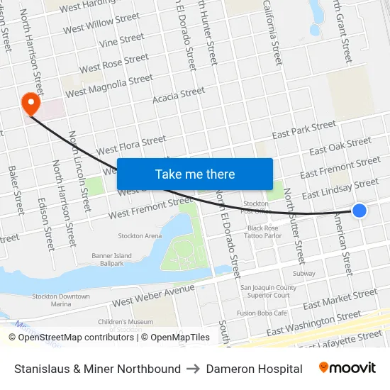 Stanislaus & Miner Northbound to Dameron Hospital map