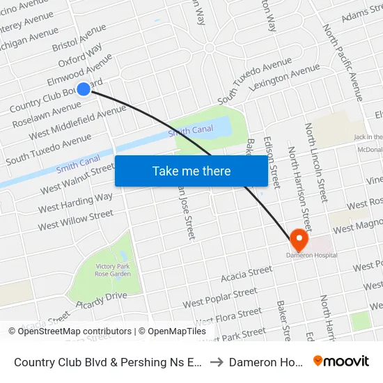 Country Club Blvd & Pershing Ns Eastbound to Dameron Hospital map