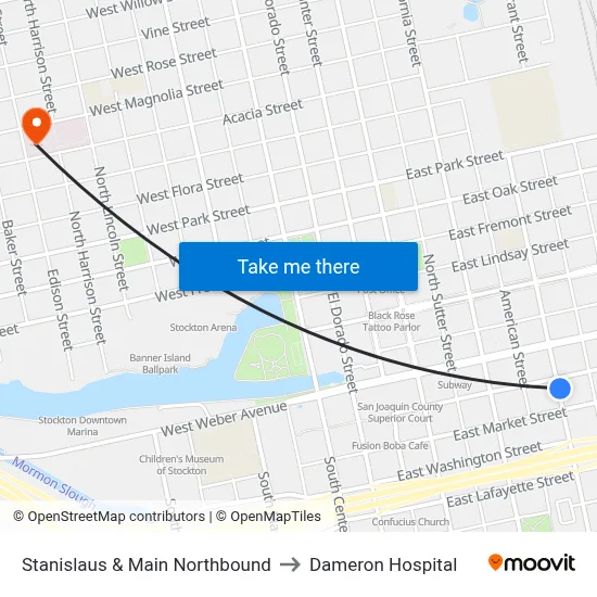 Stanislaus & Main Northbound to Dameron Hospital map