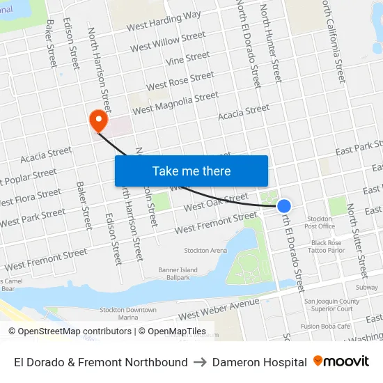 El Dorado & Fremont Northbound to Dameron Hospital map