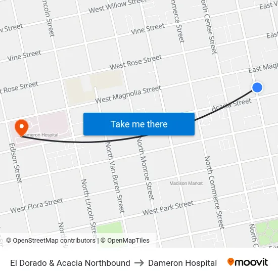 El Dorado & Acacia Northbound to Dameron Hospital map