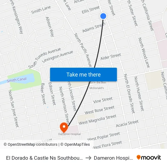 El Dorado & Castle Ns Southbound to Dameron Hospital map