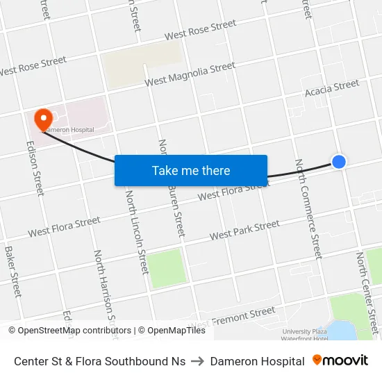 Center St & Flora Southbound Ns to Dameron Hospital map