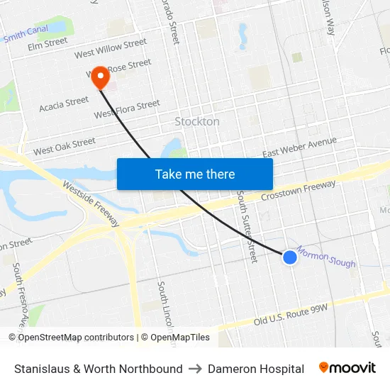 Stanislaus & Worth Northbound to Dameron Hospital map