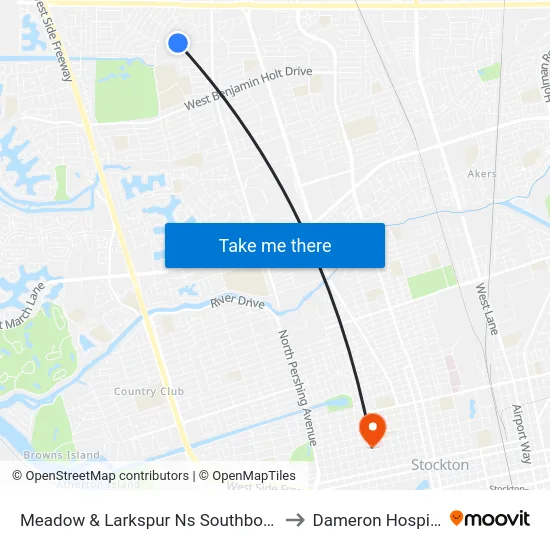 Meadow & Larkspur Ns Southbound to Dameron Hospital map
