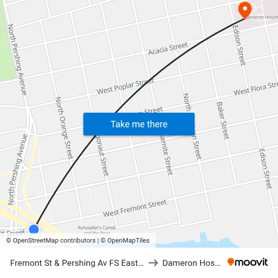 Fremont St & Pershing Av FS Eastbound to Dameron Hospital map