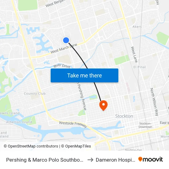 Pershing & Marco Polo Southbound to Dameron Hospital map