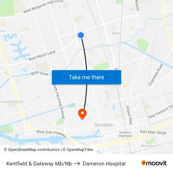 Kentfield & Gateway Mb/Nb to Dameron Hospital map