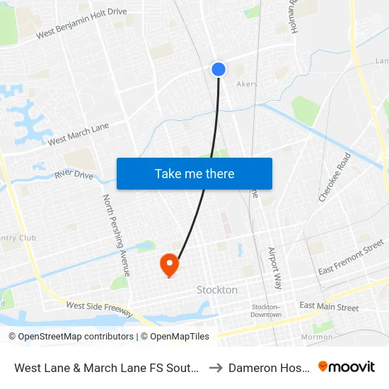 West Lane & March Lane FS Southbound to Dameron Hospital map