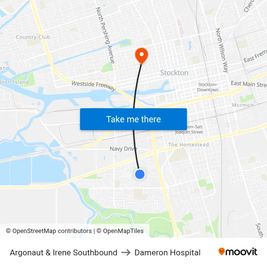 Argonaut & Irene Southbound to Dameron Hospital map