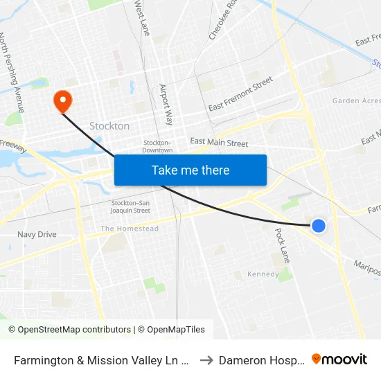 Farmington & Mission Valley Ln Fswb to Dameron Hospital map