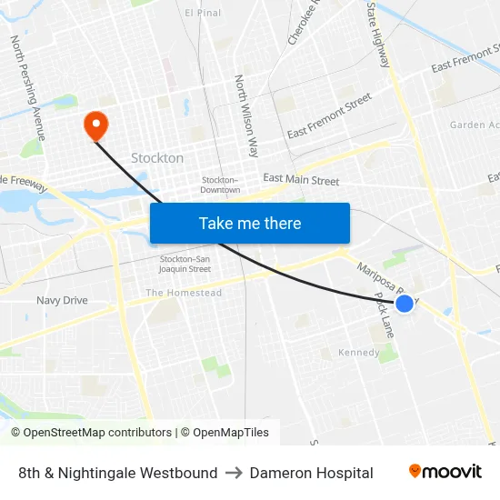 8th & Nightingale Westbound to Dameron Hospital map