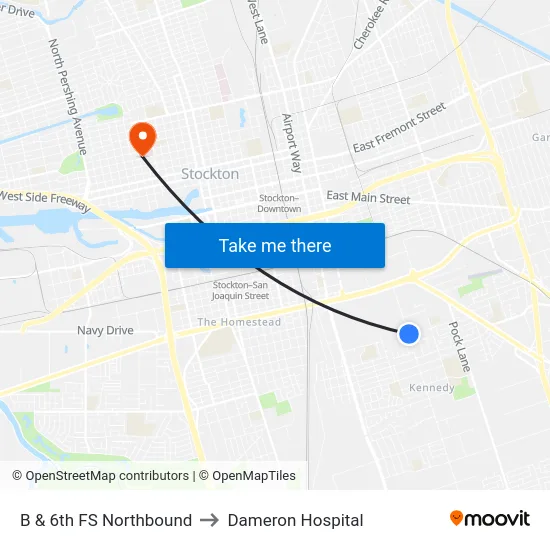 B & 6th FS Northbound to Dameron Hospital map