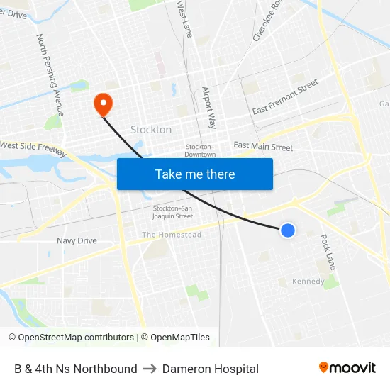 B & 4th Ns Northbound to Dameron Hospital map