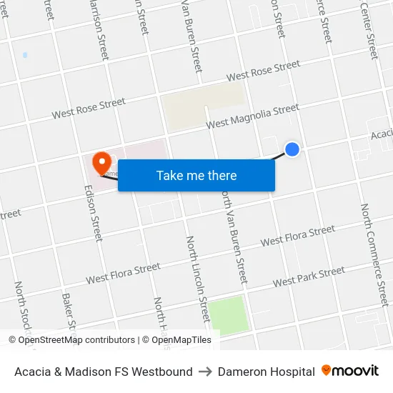 Acacia & Madison FS Westbound to Dameron Hospital map