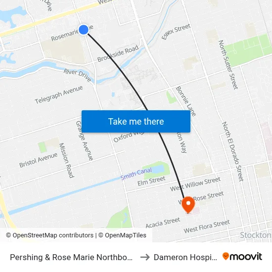 Pershing & Rose Marie Northbound to Dameron Hospital map