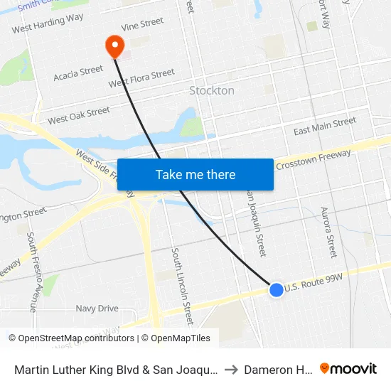 Martin Luther King Blvd & San Joaquin FS Eastbound to Dameron Hospital map