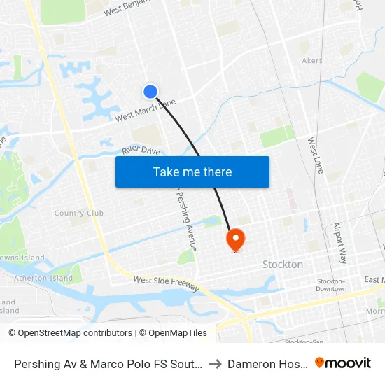 Pershing Av & Marco Polo FS Southbound to Dameron Hospital map