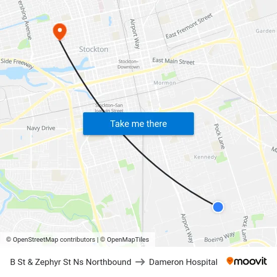 B St & Zephyr St Ns Northbound to Dameron Hospital map