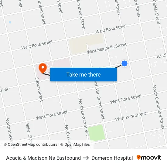 Acacia & Madison Ns Eastbound to Dameron Hospital map