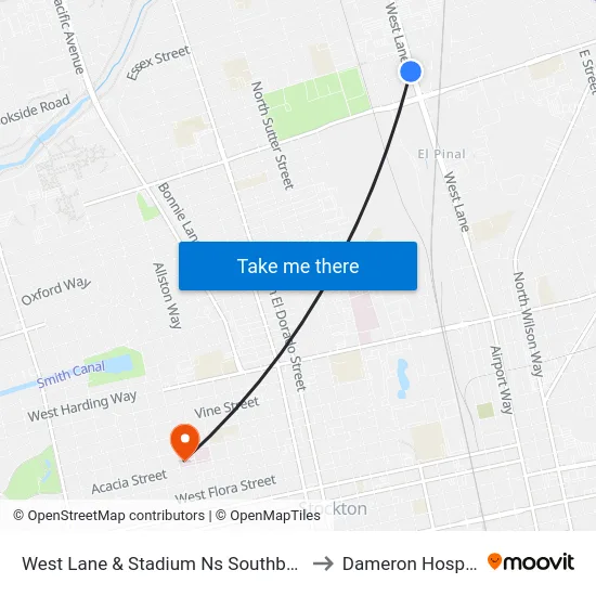 West Lane & Stadium Ns Southbound to Dameron Hospital map
