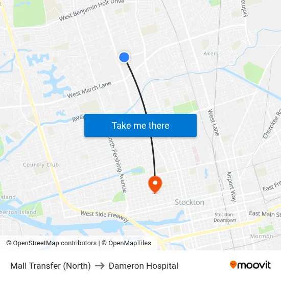 Mall Transfer (North) to Dameron Hospital map