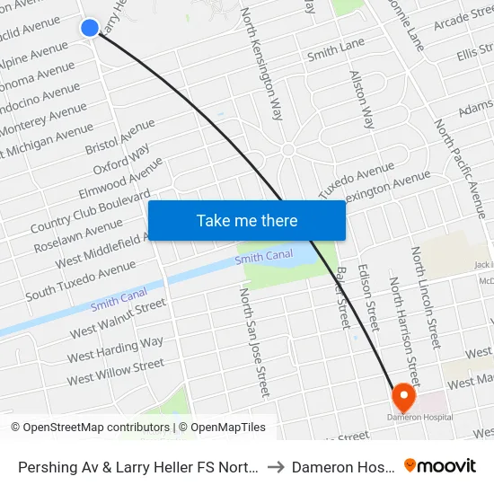 Pershing Av & Larry Heller FS Northbound to Dameron Hospital map