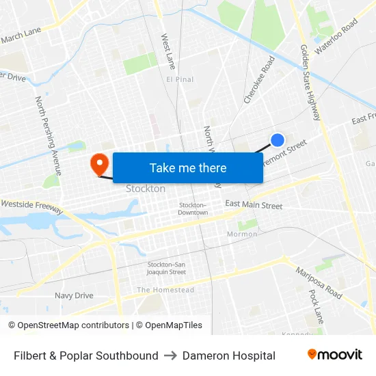 Filbert & Poplar Southbound to Dameron Hospital map