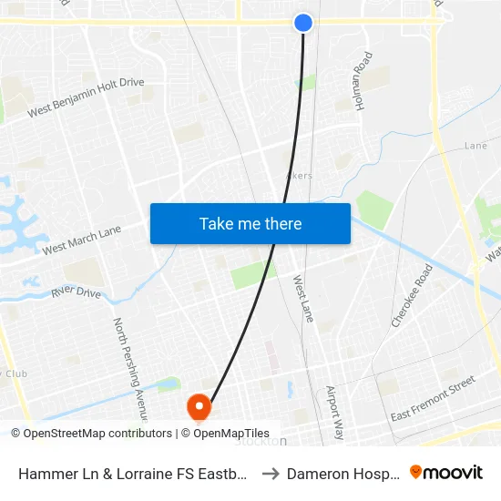 Hammer Ln & Lorraine FS Eastbound to Dameron Hospital map