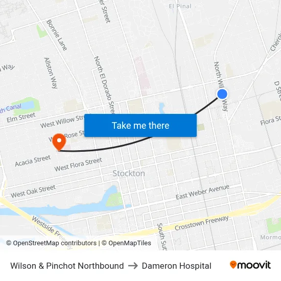 Wilson & Pinchot Northbound to Dameron Hospital map