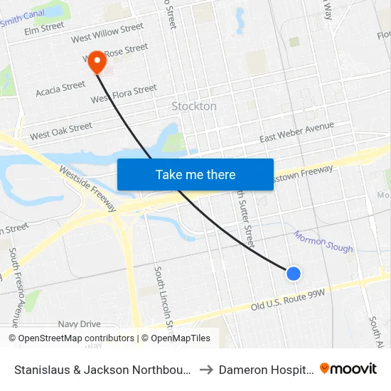 Stanislaus & Jackson Northbound to Dameron Hospital map