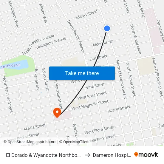 El Dorado & Wyandotte Northbound to Dameron Hospital map