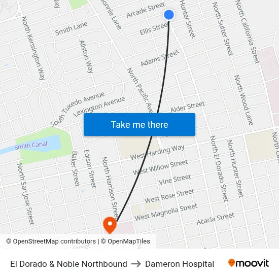 El Dorado & Noble Northbound to Dameron Hospital map