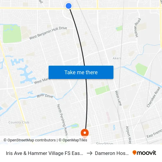 Iris Ave & Hammer Village FS Eastbound to Dameron Hospital map